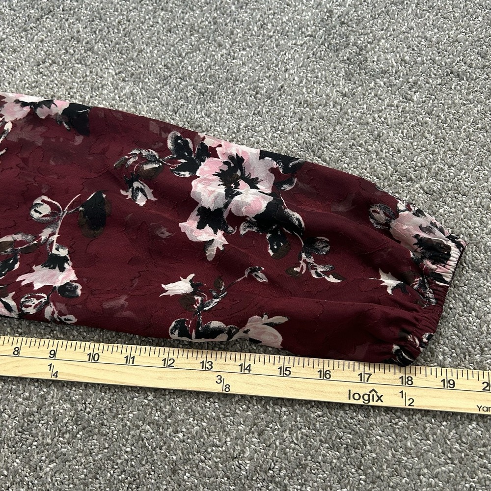 White House Black Market Floral Blouse Sheer Long Sleeves - Women's LARGE - Picture 8 of 11